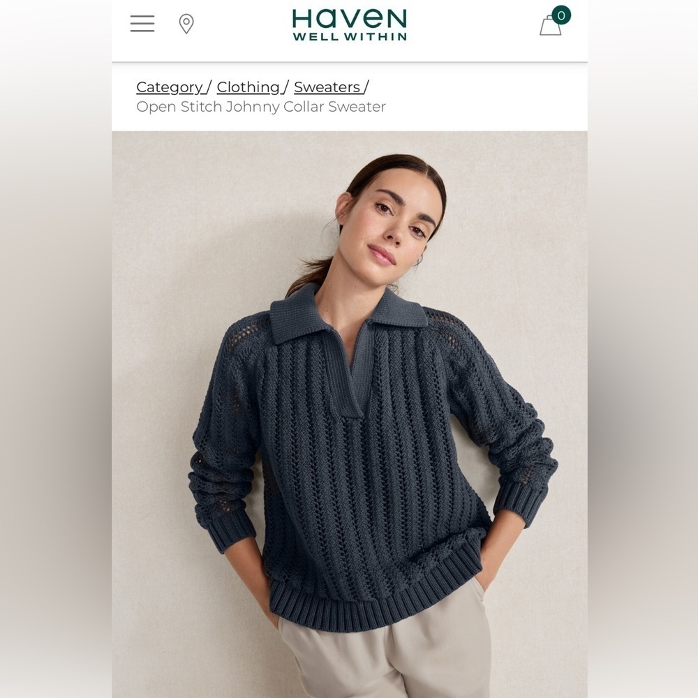 HAVEN WELL WITHIN Open Stitch Johnny Collar Sweater
